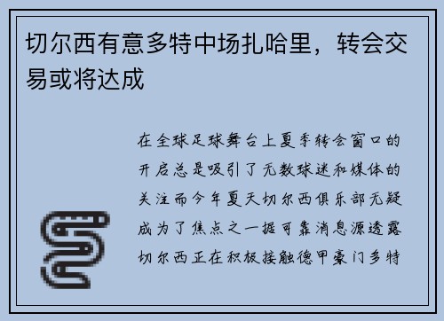 切尔西有意多特中场扎哈里，转会交易或将达成
